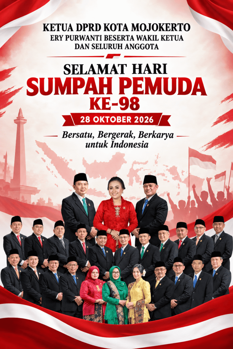 Ketua DPRD kota Mojokerto Ery Purwanti beserta wakil dan anggotanya mengucapkan, ” Selamat Hari Sumpah Pemuda Ke-98